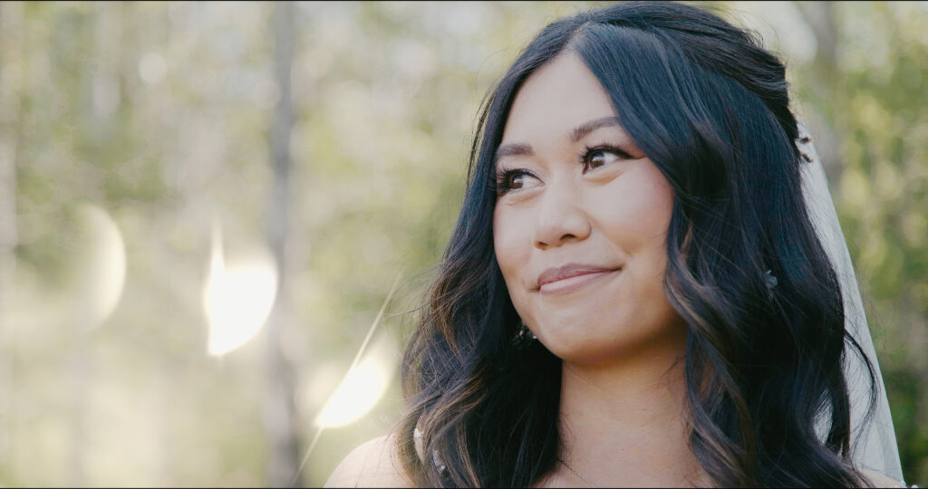 Documentary-style wedding photography capturing a close-up of a bride during an intimate Canmore elopement.