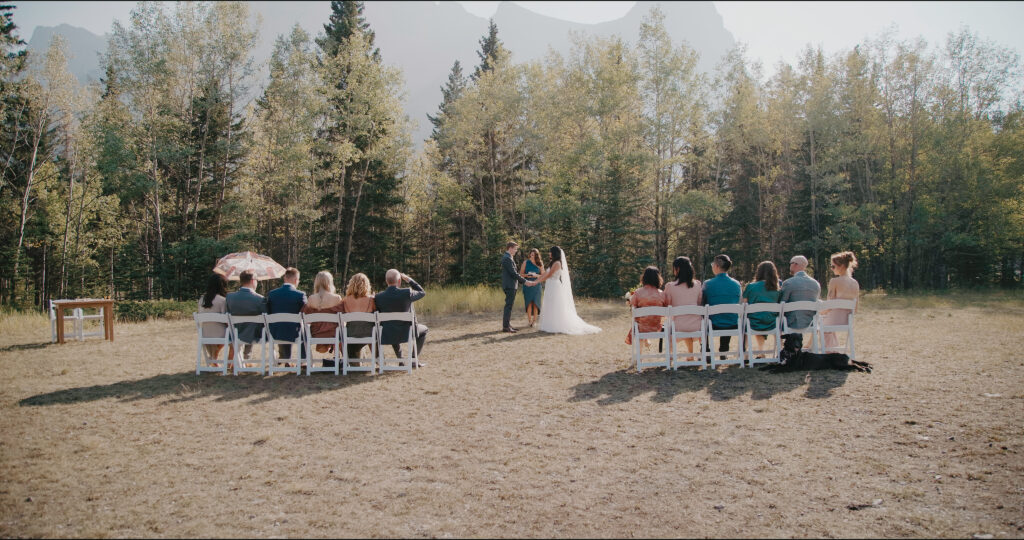 Intimate wedding ceremony at Rundleview Parkette in Canmore Alberta.