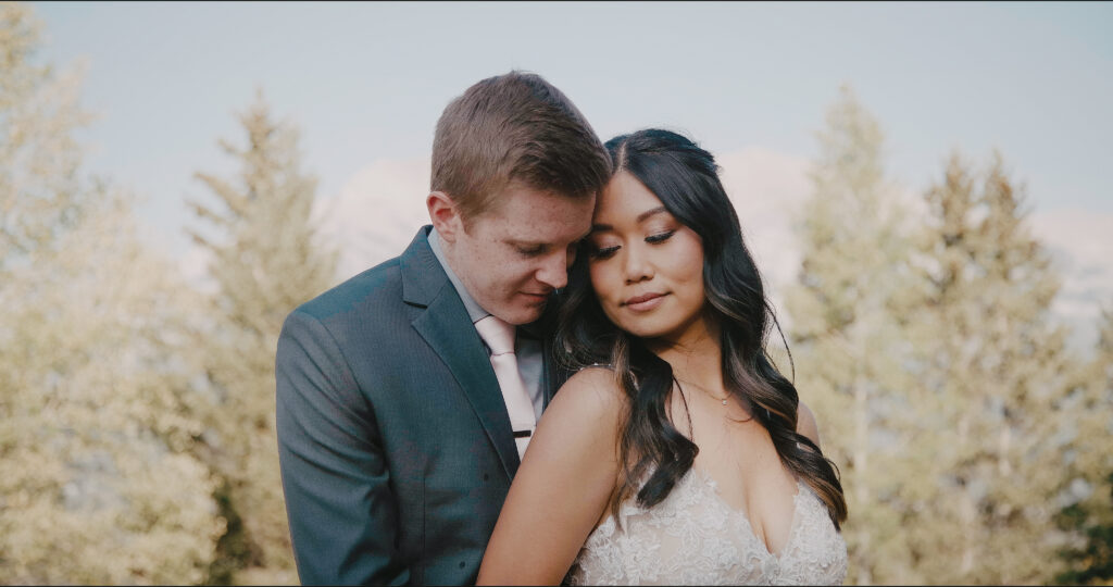 Documentary wedding photography capturing a candid moment during a small Canmore wedding.